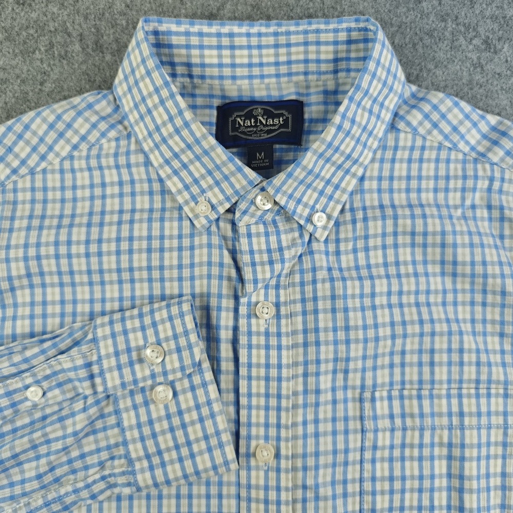 Nat‎ Nast Shirt Mens Medium Blue Check Long Sleeve Button Down Cotton